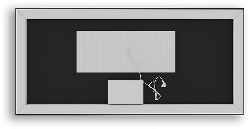 Tyypical rear view of Covington 55" and 60" LED Vanity Mirrors.  Plug in or hardwire.  If hardwired, control is transferred to the wall switch.