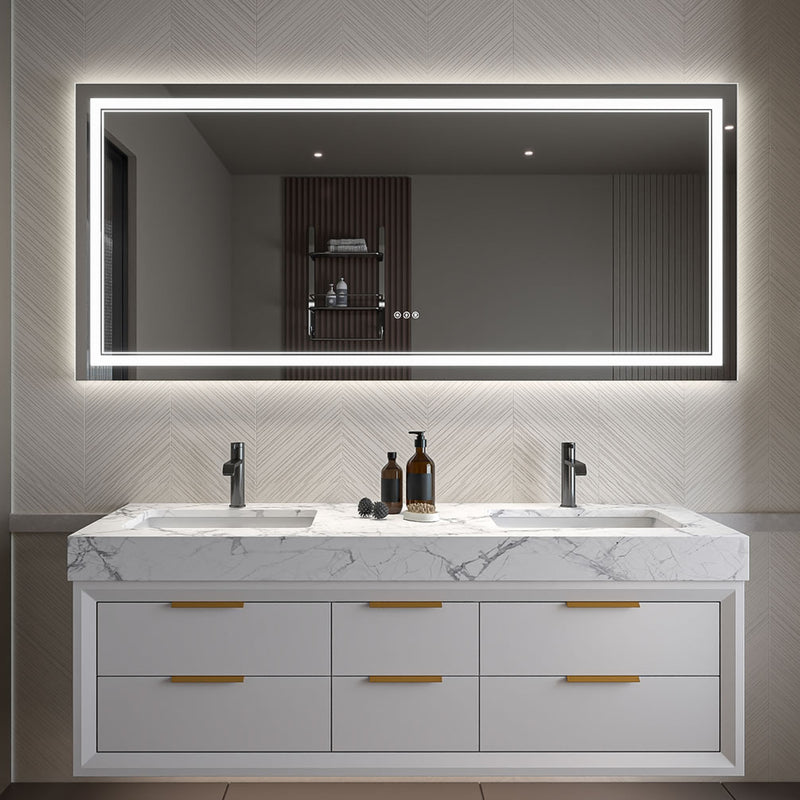 72" Wide in 32" or 36" heights.  Can also be mouted vertically as a wardrobe mirror.