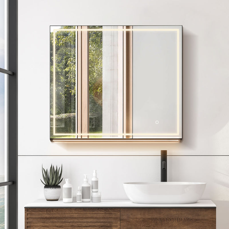 2-Door Mirrored LED Medicine Cabinet is 32" Wide x 28" High x 5.5" Deep.