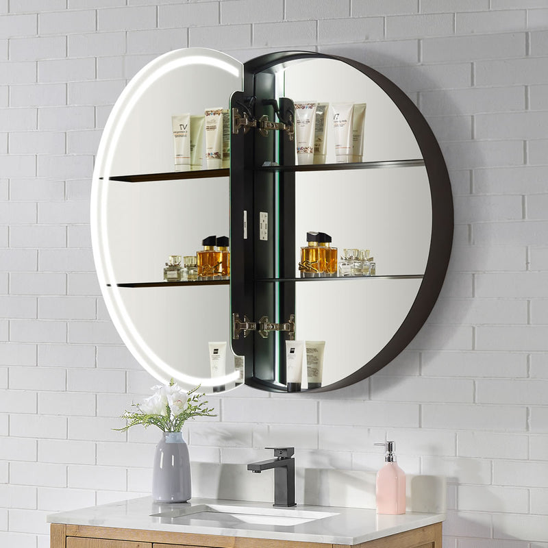Inside the space-saving design includes some concealed storage and a duplex electrical outlet with 2 USB ports.
