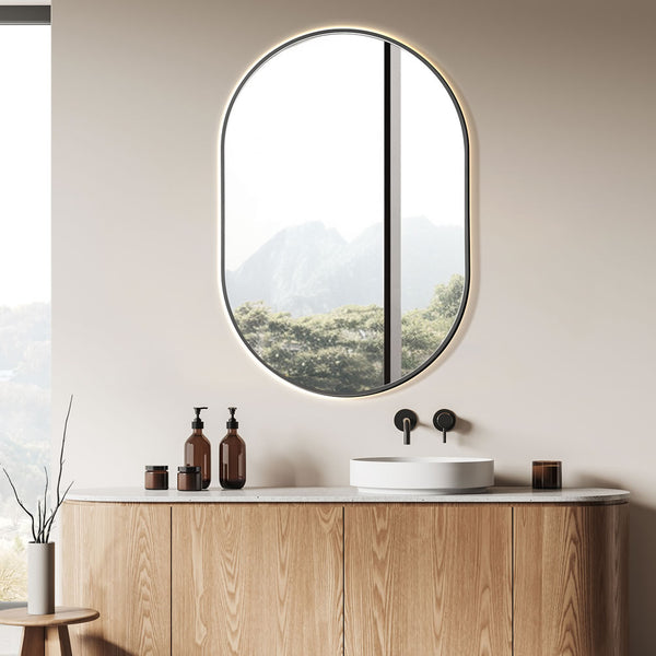 The frame, finished in Matte Black, is made of durable aluminum.  24" x 36" x 2.17" Thick.