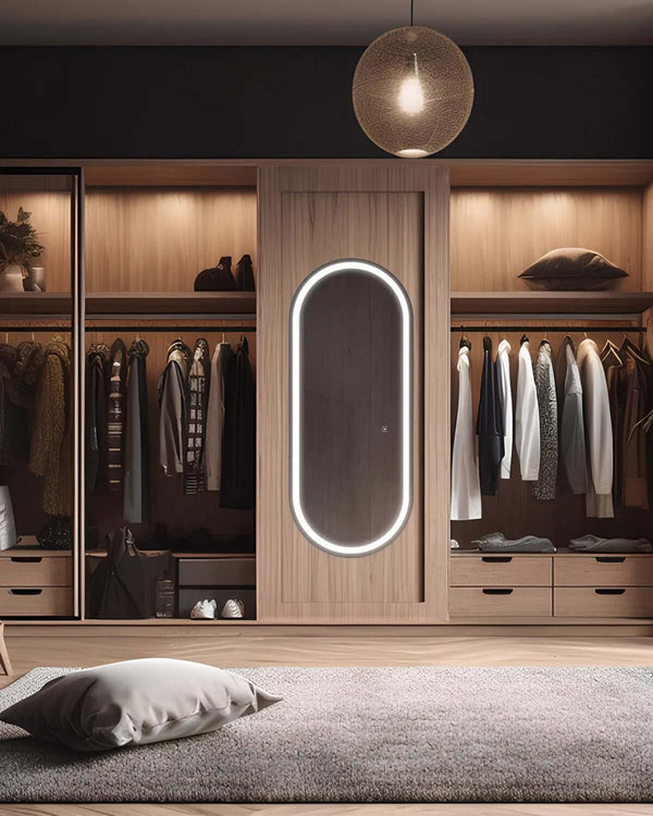 Electric Mirror Saratoga LED Oval Wardrobe Mirror, Matte Black or Brushed Brass Frame