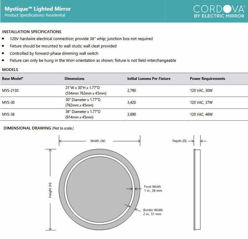 Cordova Mystique LED Vanity Mirror - a Circle of Bright Light - 3 Sizes