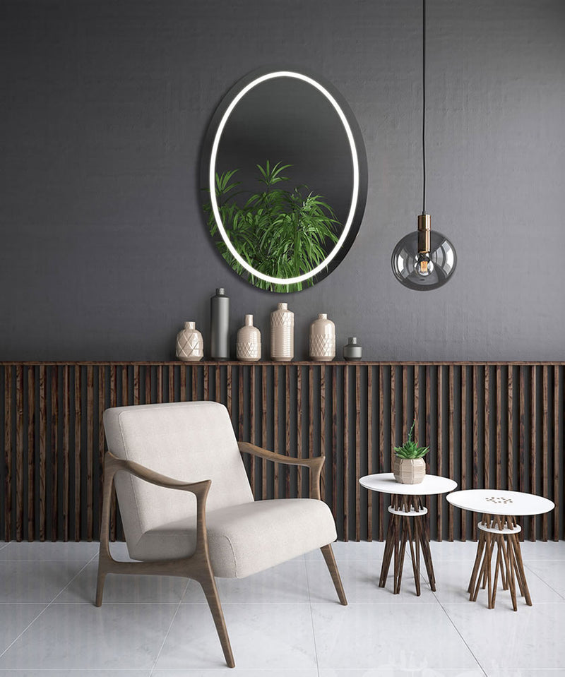 Mystique 21" x 30" Oval LED Vanity Mirror.  Mounting can only be made vertically as slown.