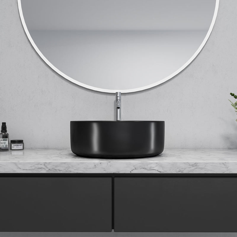 Altair Design 14" Round Sabine Ceramic Bathroom Vesse; Sink - Black or White Finish