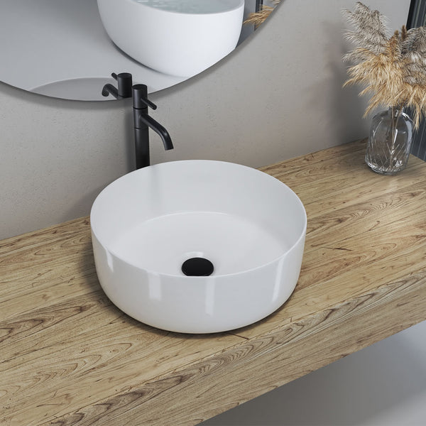 Altair Design 14" Round Sabine Ceramic Bathroom Vesse; Sink - Black or White Finish