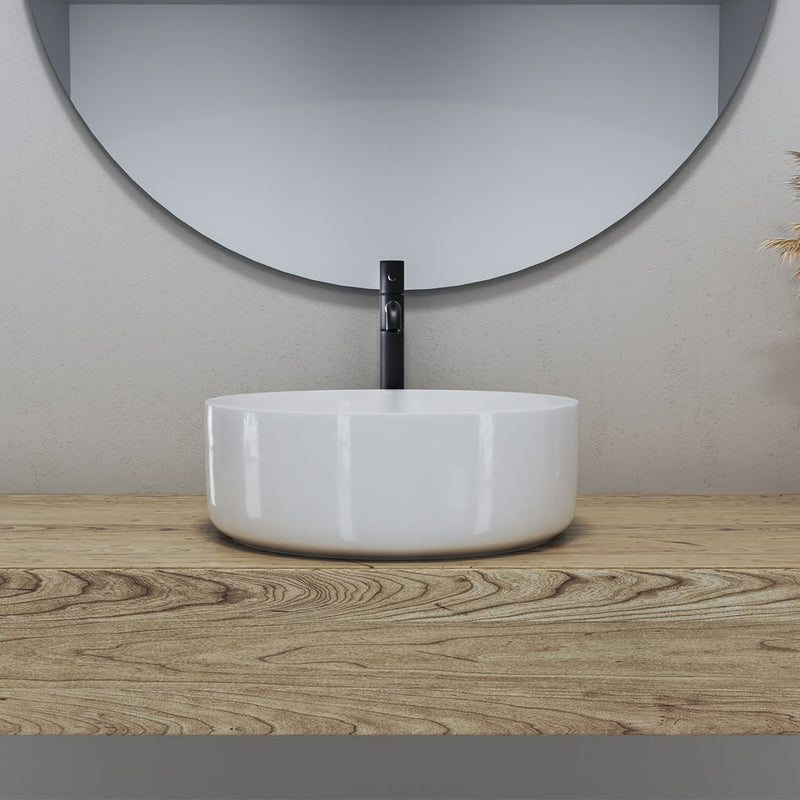 Altair Design 14" Round Sabine Ceramic Bathroom Vesse; Sink - Black or White Finish